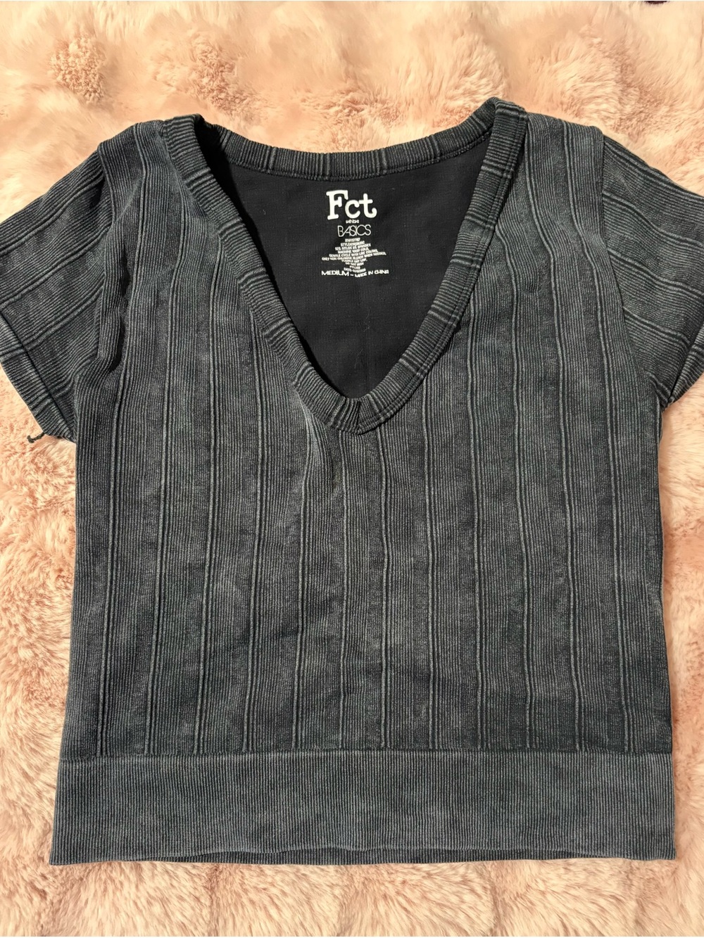 Asics Women's Short Sleeve Ribbed V-Neck Top - Charcoal Gray